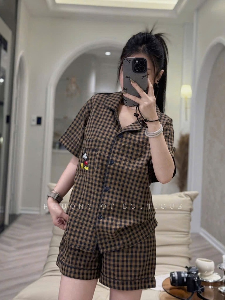 BỘ PIZAMA CỘC KẺ IN MICKEY NỮ SẴN (SALE 95k)
