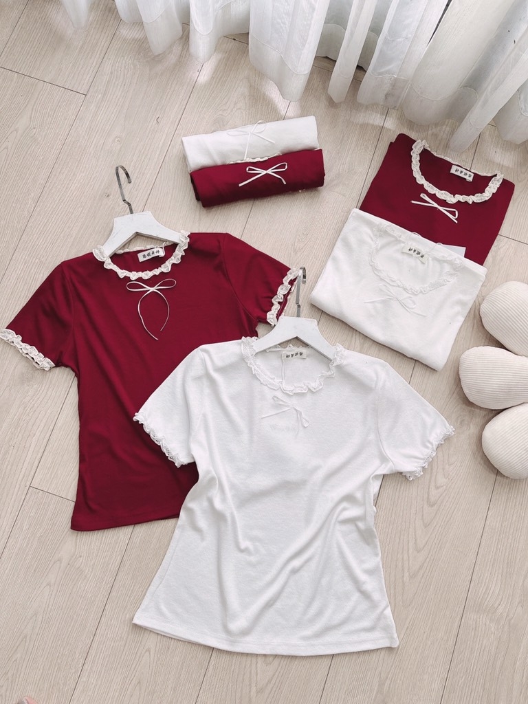 ÁO NỮ LEN LẠNH PHỐI REN BÈO ĐÍNH NƠ(xả 39k)