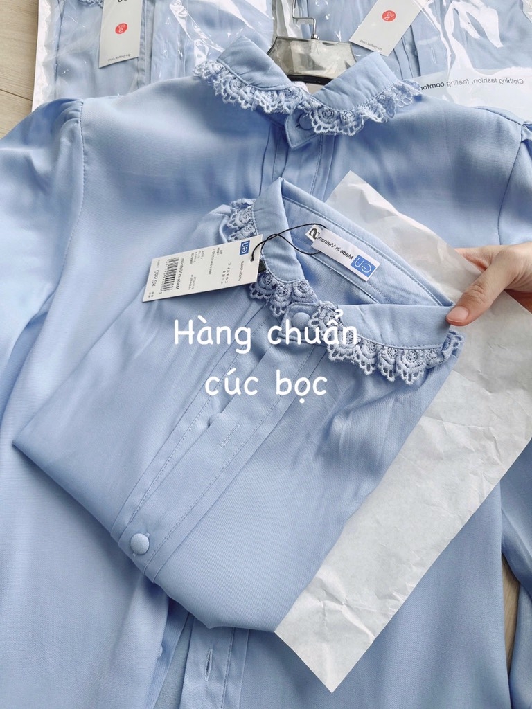 ÁO SƠ MI GU XANH DƯƠNG CỔ REN NỮ