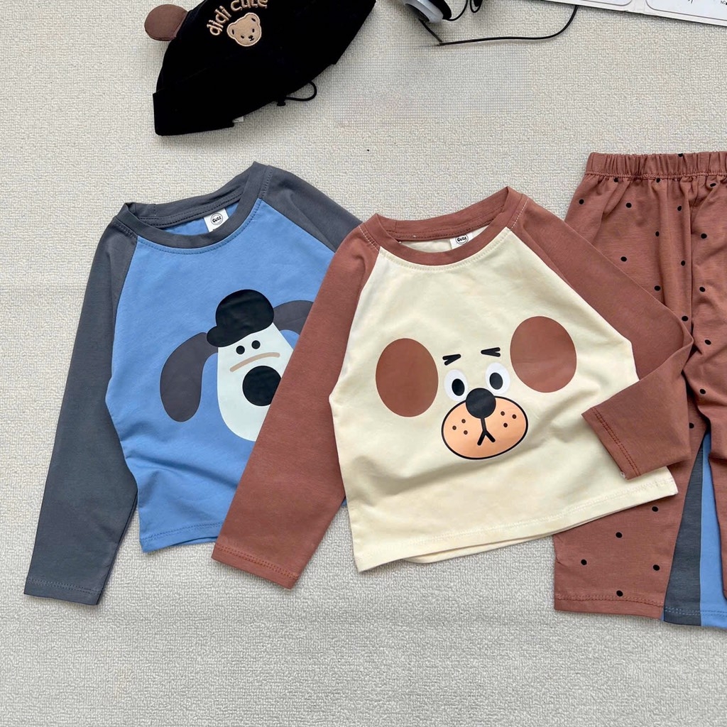 SET 2 BỘ DÀI COTTON CHÓ XANH GẤU NÂU BÉ TRAI SẴN