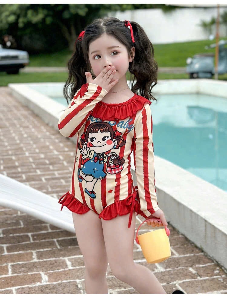 ĐỒ BƠI - JUM BƠI DÀI TAY KẺ ĐỎ BÉ GÁI
