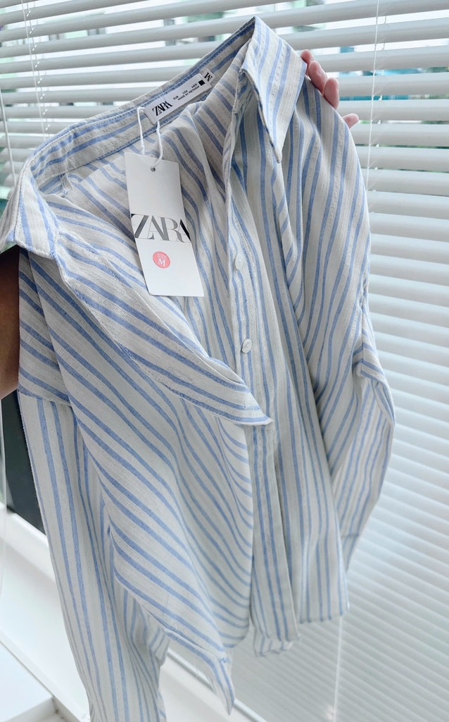 ÁO KẺ ZARA CỔ V VẠT BẦU NỮ