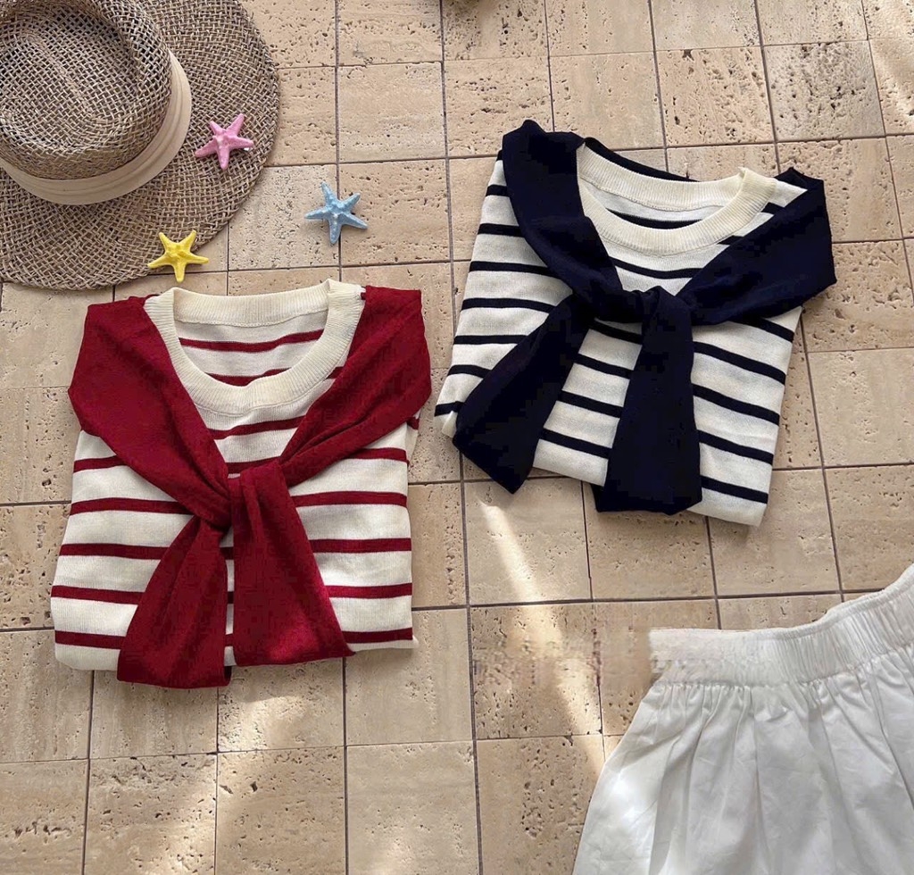 ÁO LEN KẺ KÈM KHĂN HAI 2 MÀU NỮ THU ĐÔNG