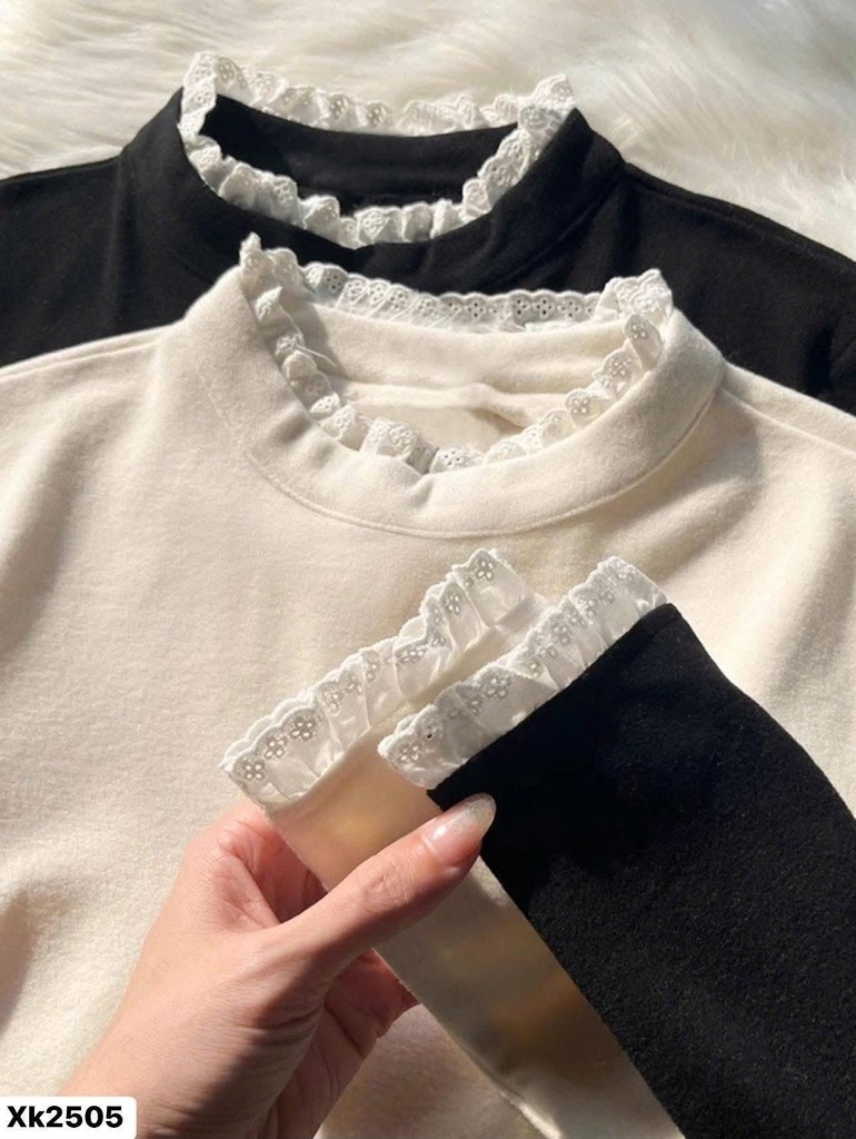 SET 2 ÁO ZIP NỈ LÔNG PHỐI REN NỮ THU ĐÔNG