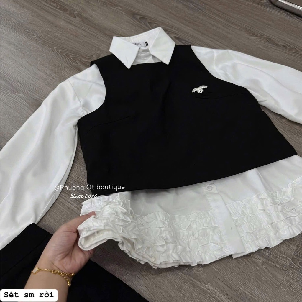 SET ÁO SƠ MI MIX GHILE ĐEN NỮ THU ĐÔNG