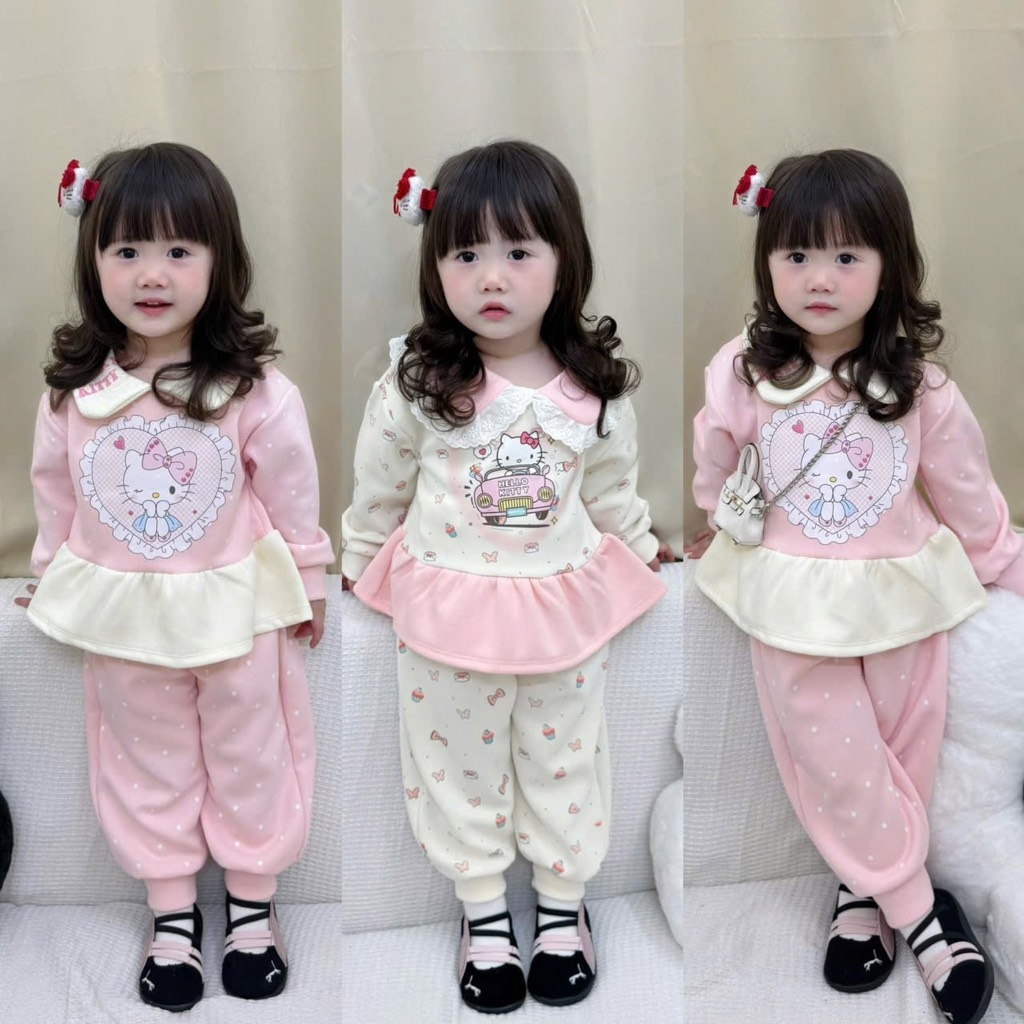 BỘ NỈ 2 DA HELLOKITTY BÉ GÁI