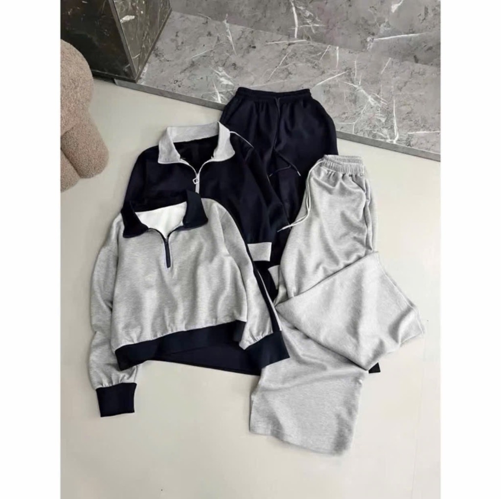 SET BỘ DÀI NỈ HAI DA XÁM VIỀN THAN NỮ THU ĐÔNG