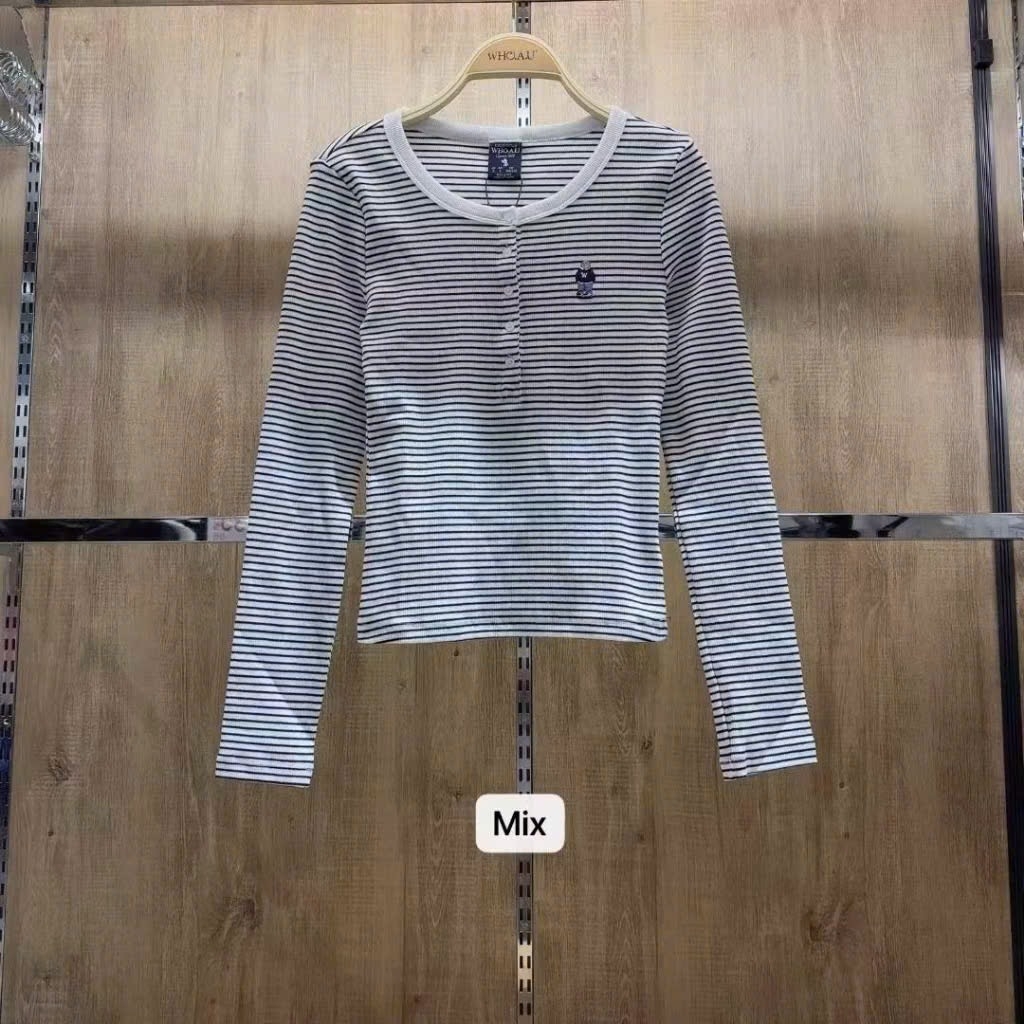 COMBO 3 ÁO THUN ZIP THÊU GẤU DÀI TAY NỮ THU ĐÔNG