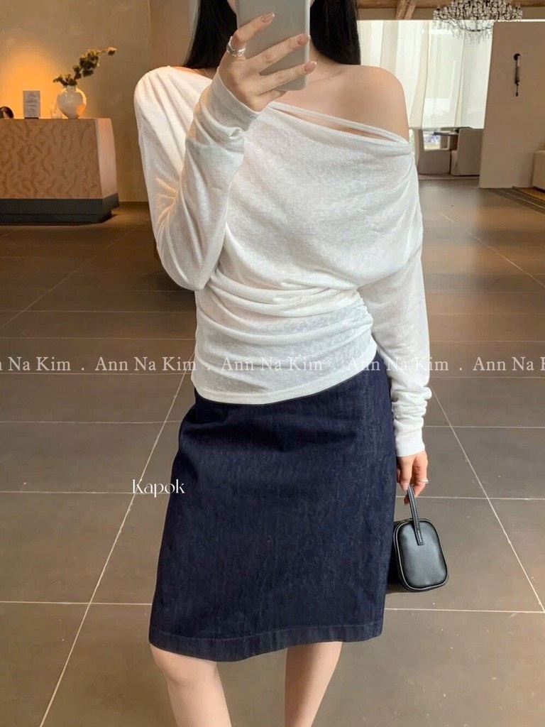 SET 2 ÁO LEN ĐEN TRẮNG TRỄ VAI NỮ THU ĐÔNG SẴN