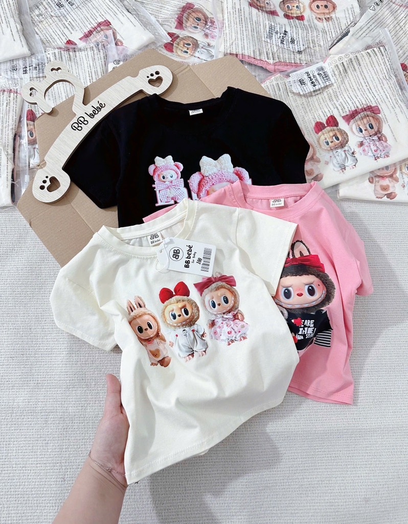 SET 3 ÁO CỘC LABUBU HỒNG TRẮNG ĐEN BÉ GÁI SẴN (SALE 79k)