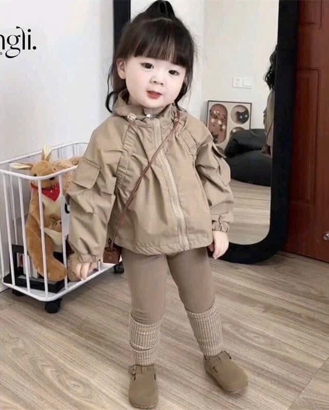 SET BỘ DÀI NÂU ÁO GIÓ MIX QUẦN LEGGING BÉ GÁI