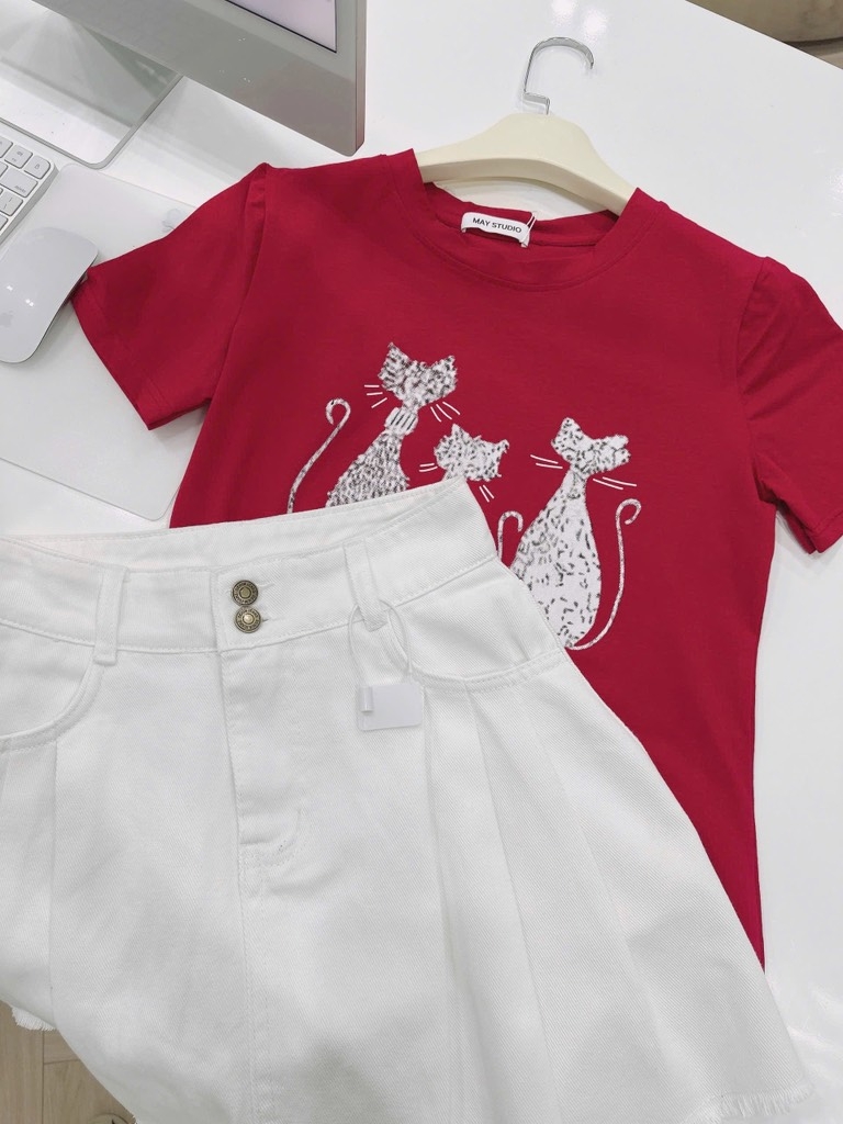 SET JEANS LI 2 LỚP MIX ÁO ĐỎ MÈO NỮ SẴN