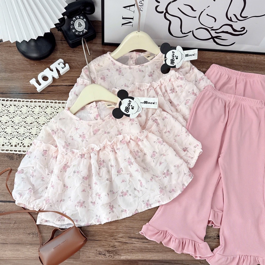 SET BỘ DÀI ÁO HOA XỐP QUẦN DÀI LOE ĐIỆU BÉ GÁI SẴN (xả 45k)