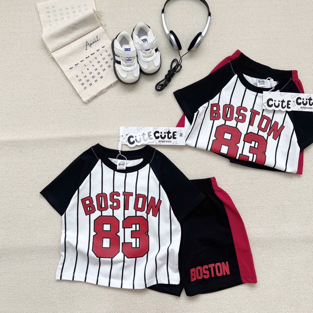 SET BỘ COTTON ĐEN PHỐI SỌC BOSTON 83 CHO BÉ TRAI