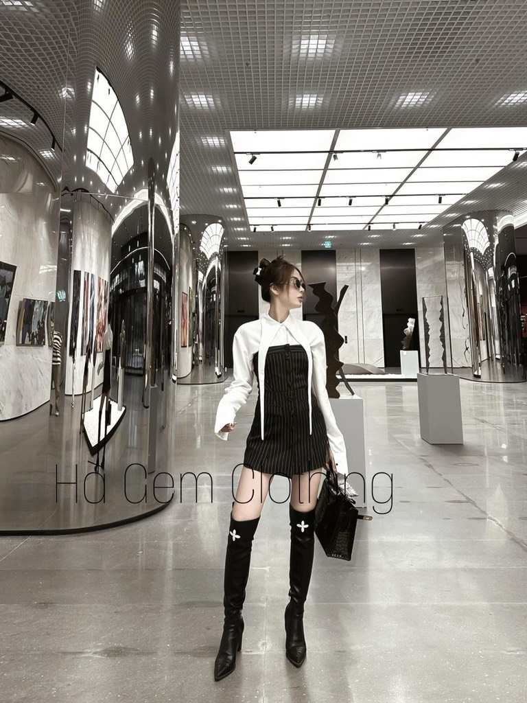 SET VÁY CÚP MIX ÁO SƠ MI CỔ CÁCH ĐIỆU NỮ SẴN
