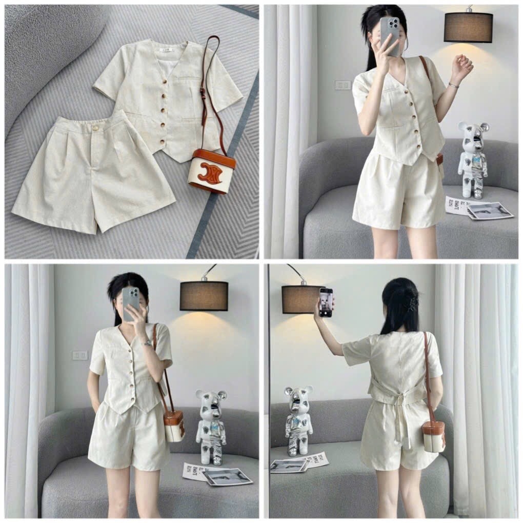 SÉT BỘ LINEN CỘC QUẦN BÁN CHUN CÀI SAU HÀNG THIẾT KẾ NỮ