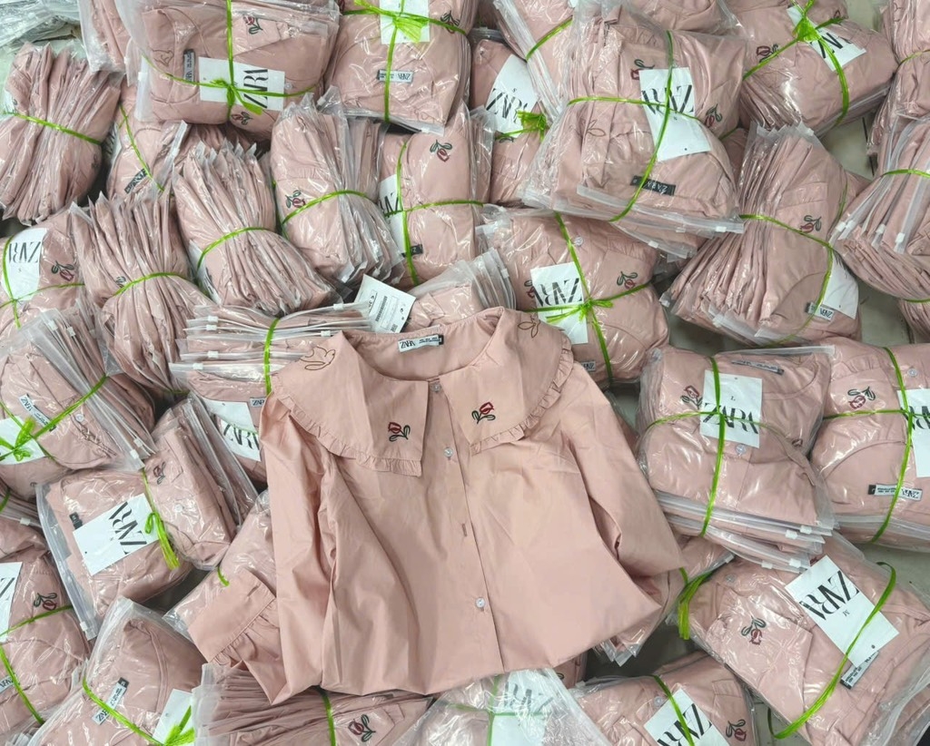 ÁO SƠ MI HỒNG CỔ THÊU HOA NỮ SẴN (SALE 75k)