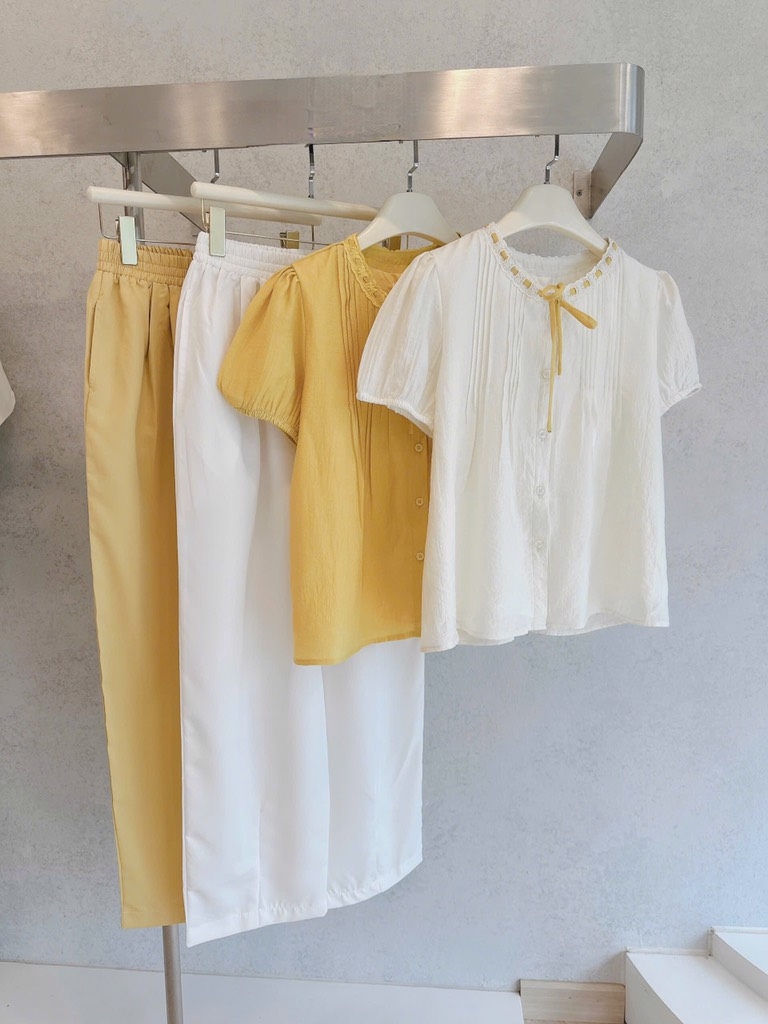 SET BỘ ÁO TƠ LI PHỐI CỔ REN HAI LỚP MIX QUẦN  BAGGY LI NỮ