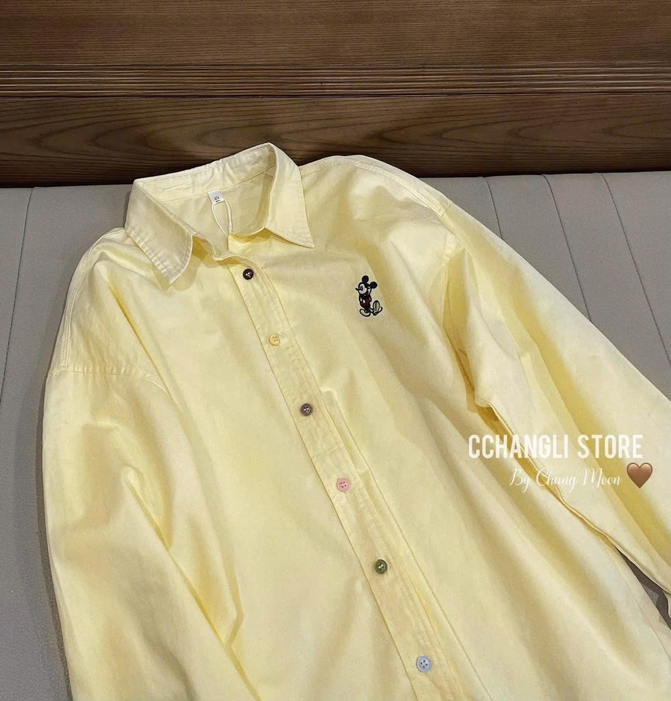 ÁO SƠ MI VÀNG THÊU MICKEY DÀI TAY NỮ