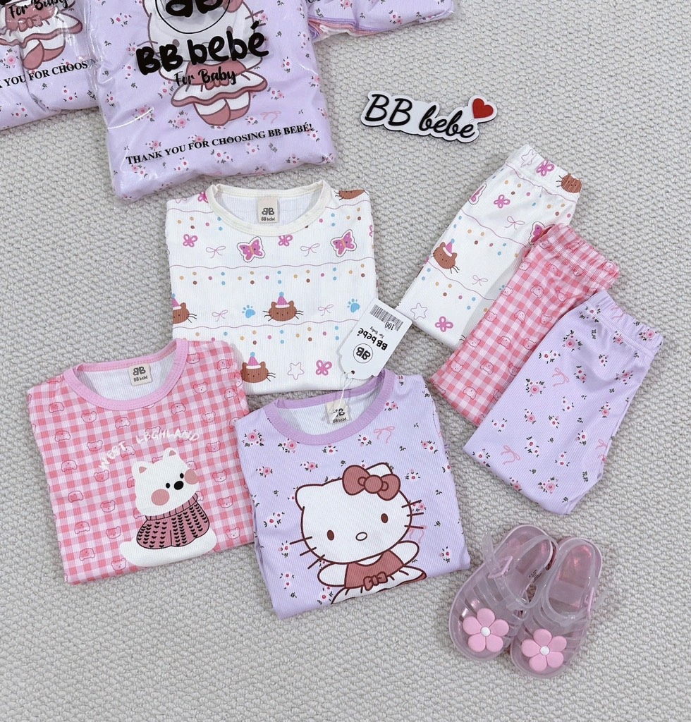 SET 3 BỘ DÀI KITTY TĂM KẺ HỒNG TÍM BÉ GÁI