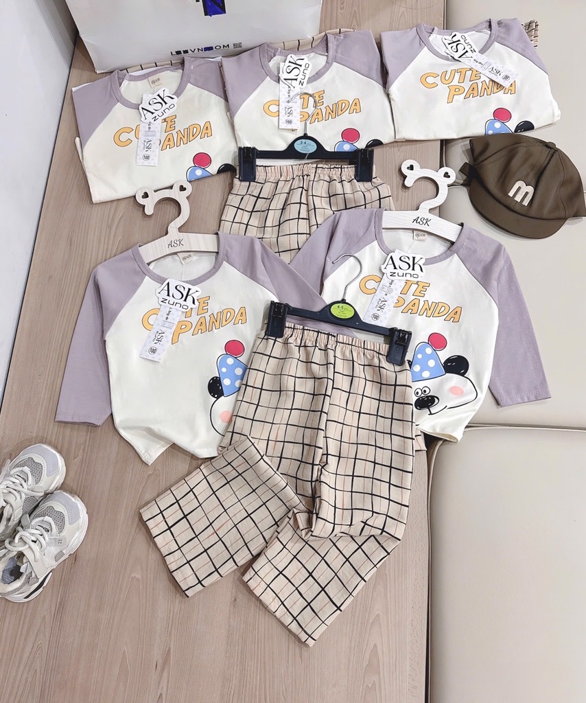 SET BỘ DÀI CUTE PANDA PHỐI QUẦN KẺ BÉ TRAI SẴN(XẢ 39k)