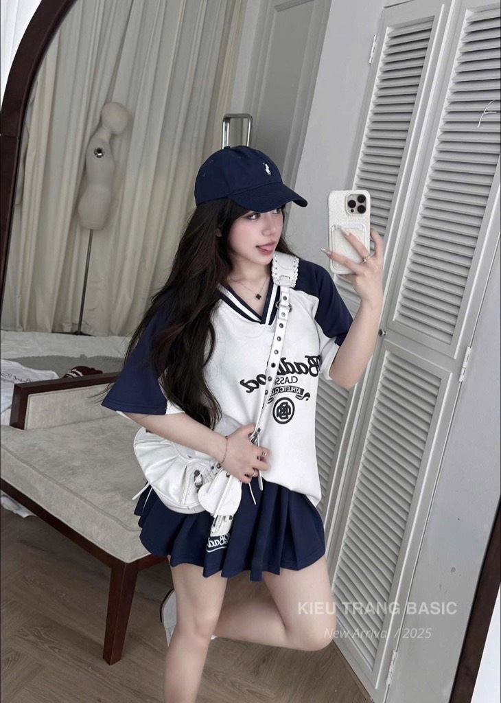 SET BAD ÁO PULL MIX CHÂN VÁY XANH THAN NỮ