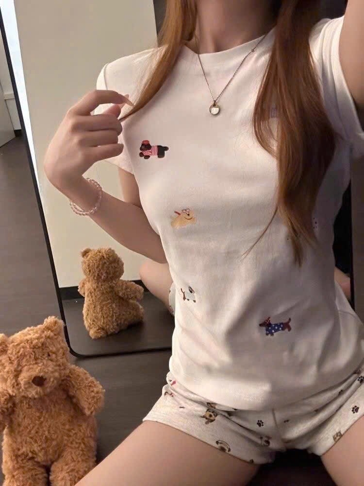 SET BỘ ÁO THUN HÌNH CHÓ QUẦN ĐÙI NỮ
