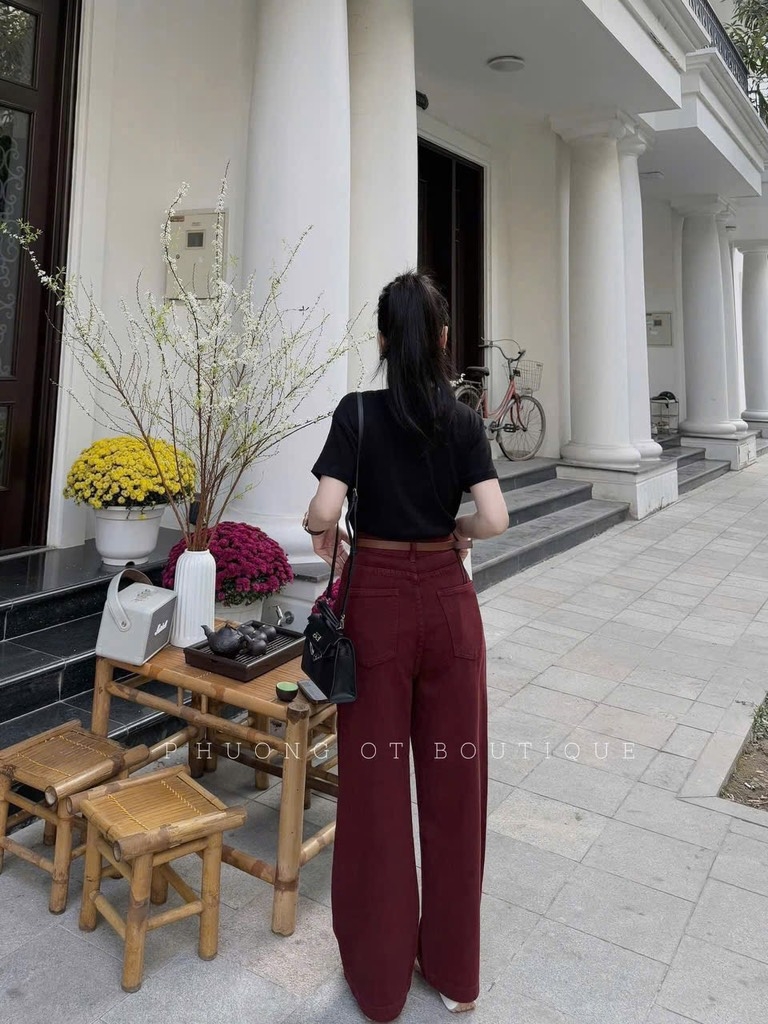 QUẦN JEAN NỮ SUÔNG ĐỎ NẮP TÚI SẴN