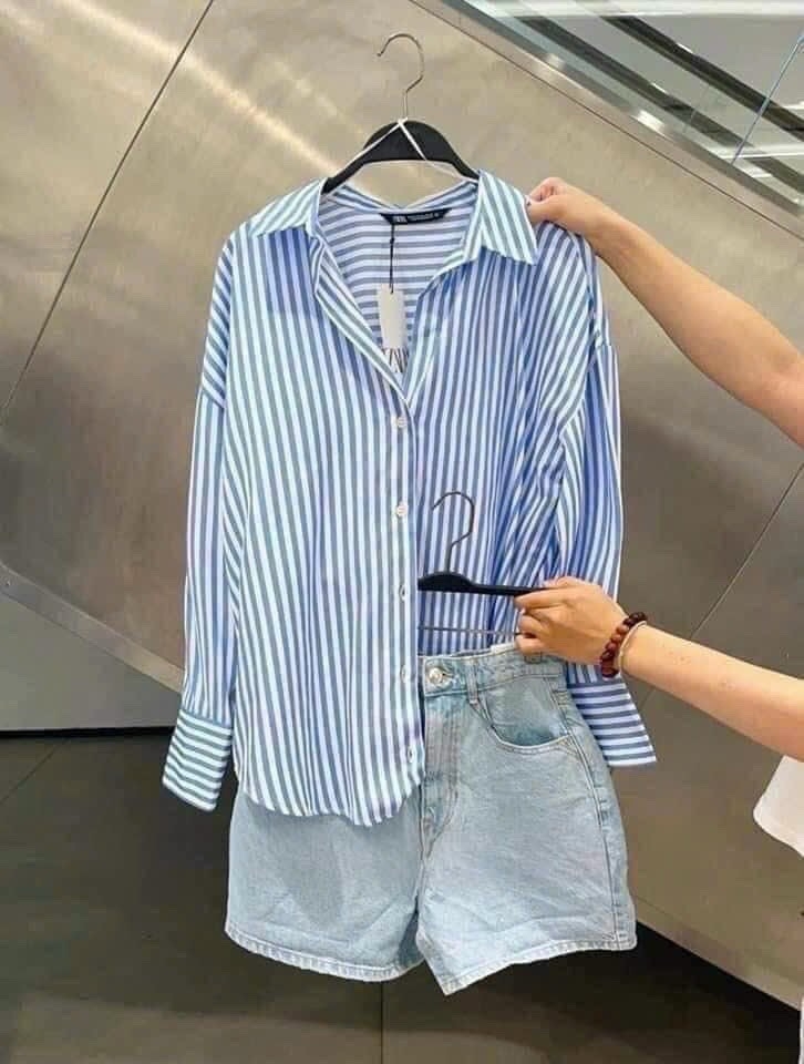 ÁO SƠ MI Z.R KẺ XANH DÀI TAY NỮ