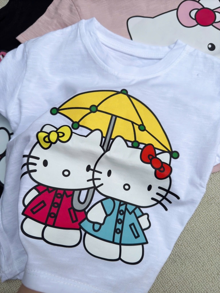 SÉT 3 ÁO CỘC HELLO KITTY TRẮNG HỒNG ĐEN BÉ GÁI SẴN (XẢ 75k)