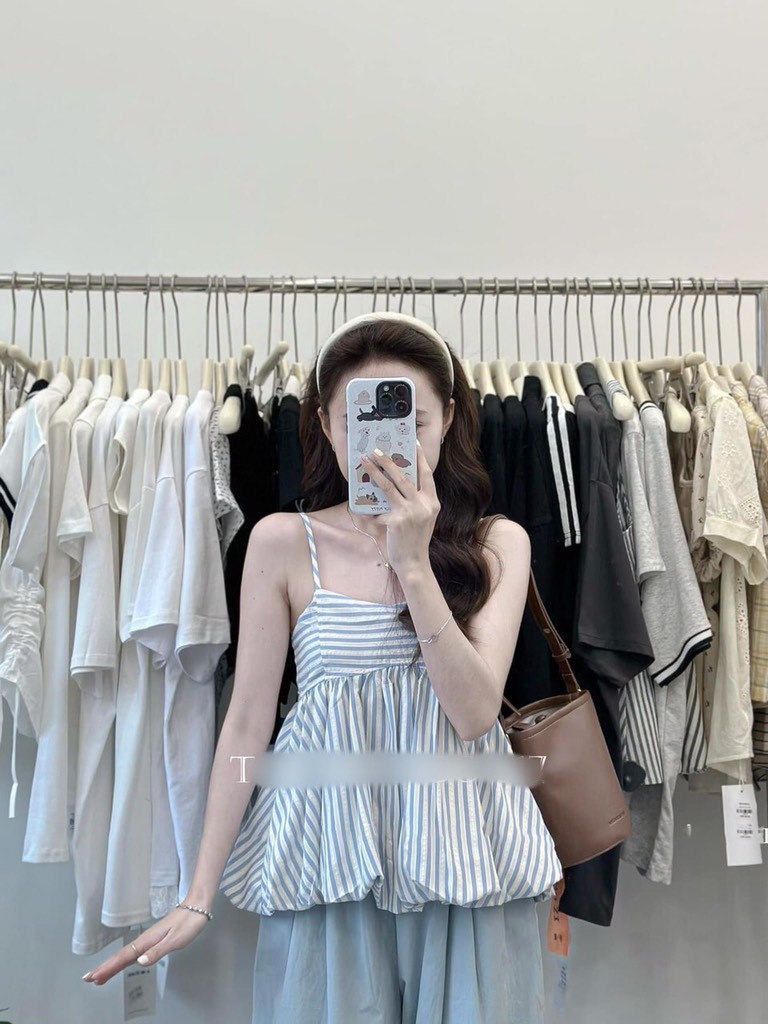SET BỘ NỮ ÁO KẺ LI-EN BỒNG 2 LỚP CHẠY CHUN SẴN