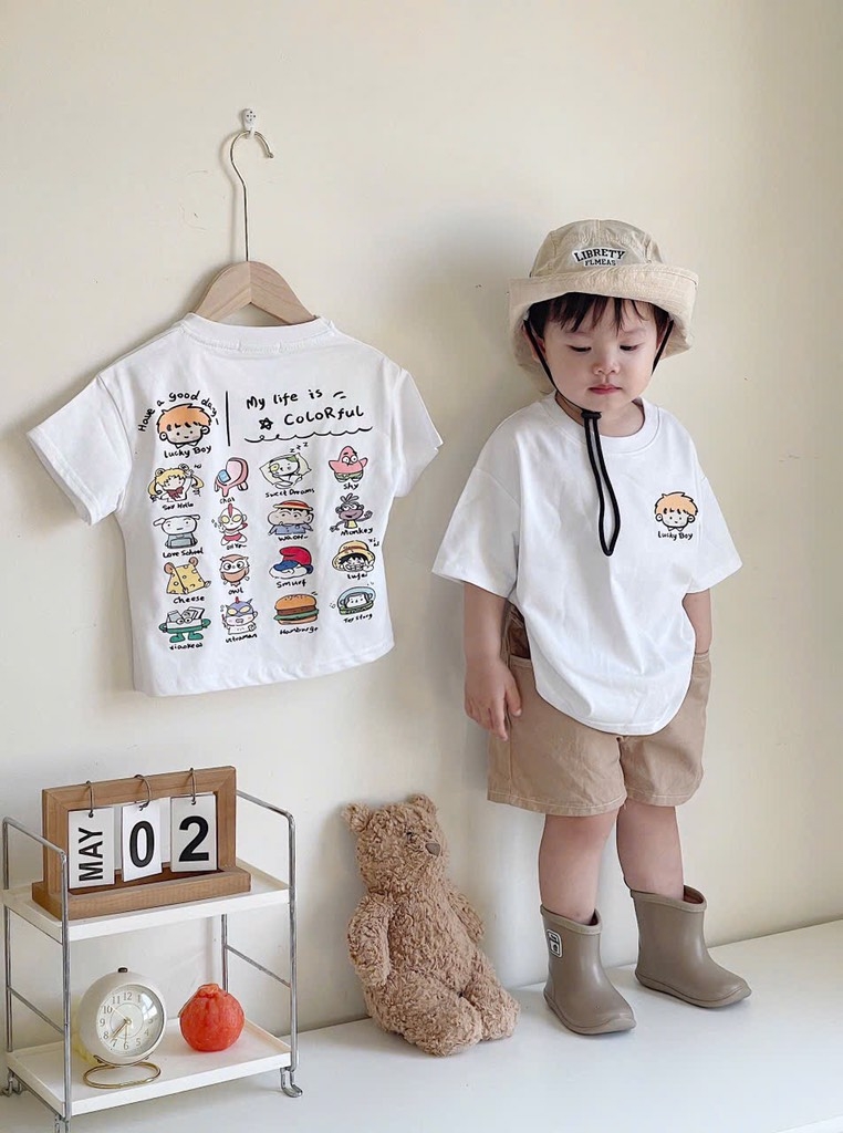 SET 2 ÁO PHÔNG COTTON TRẮNG XANH BÉ TRAI SẴN