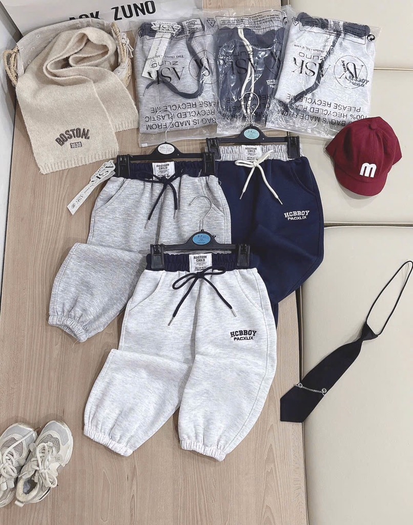 SET 3 QUẦN DÀI NỈ 2 DA TONE TRẮNG XÁM THAN BÉ TRAI