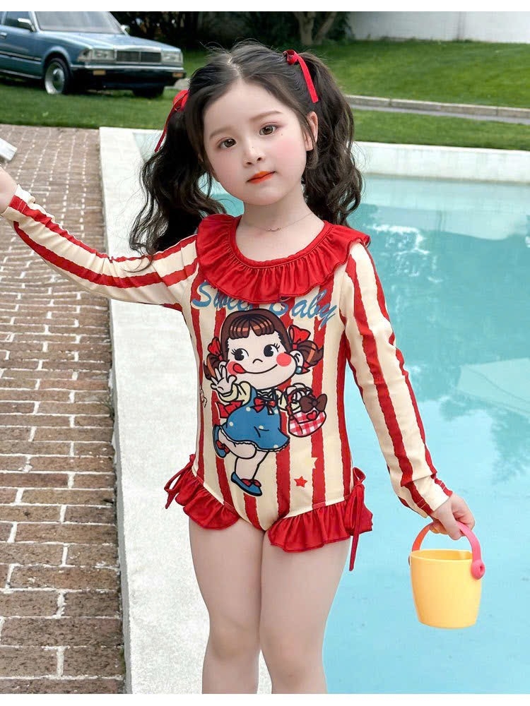 ĐỒ BƠI - JUM BƠI DÀI TAY KẺ ĐỎ BÉ GÁI