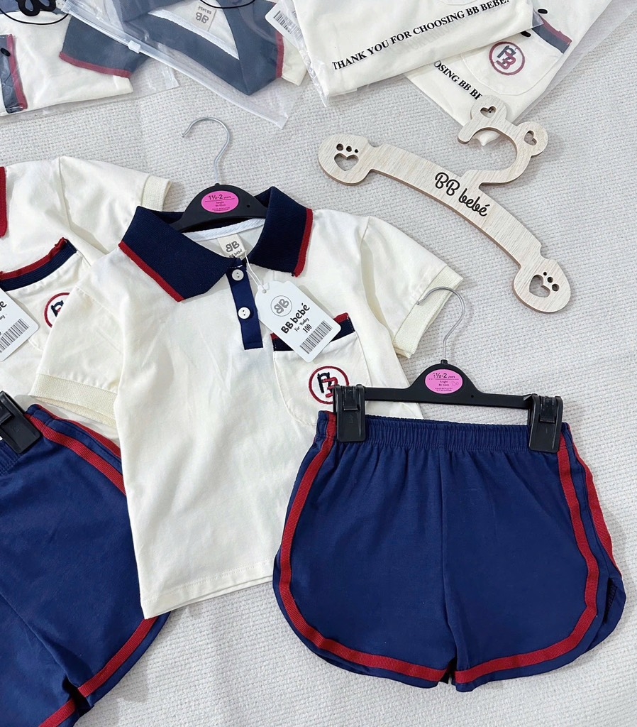 SET CỘC POLO PHỐI CỔ THAN VIỀN ĐỎ BÉ TRAI SẴN (SALE 59k)
