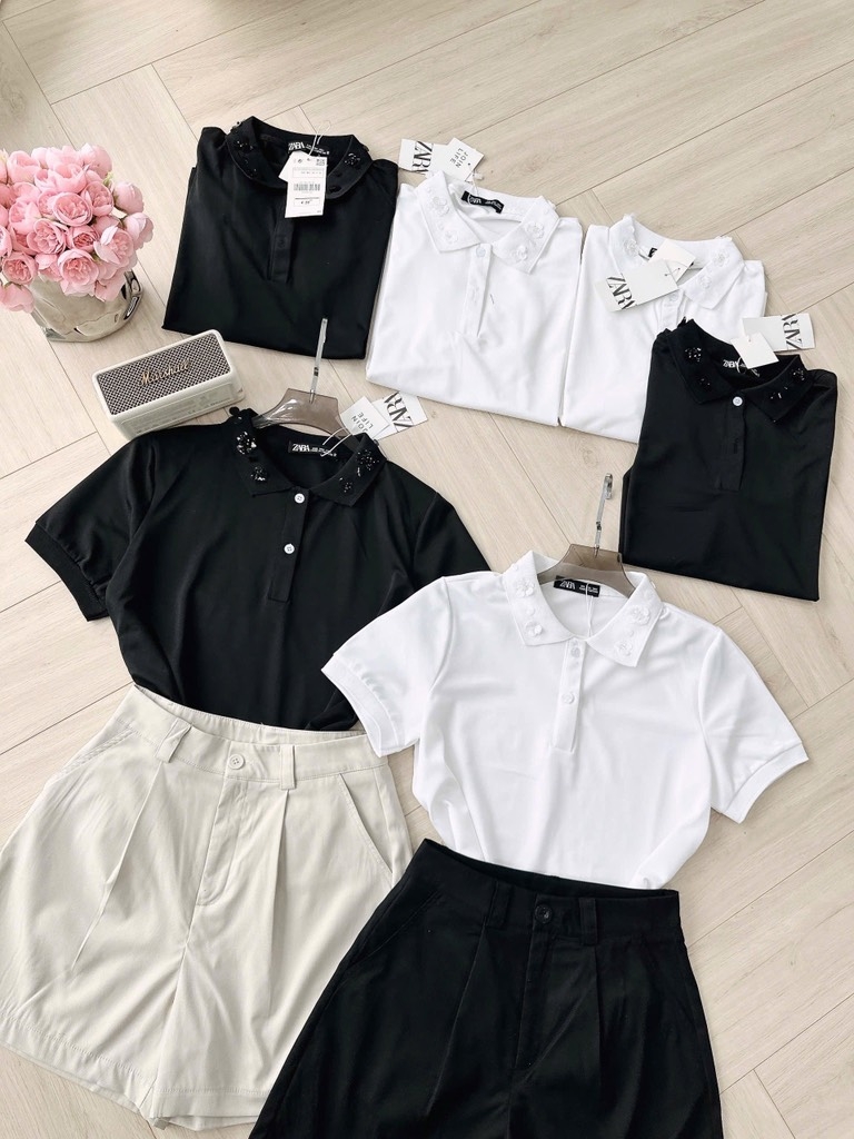 SET POLO ĐÍNH HOA MIX SHORT LI TRƯỚC NỮ SẴN