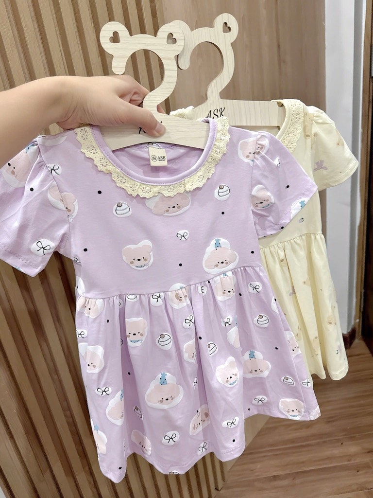 SET 2 VÁY COTTON GẤU TONE BE TÍM BÉ GÁI (TĂNG GIÁ)(XẢ 95k)