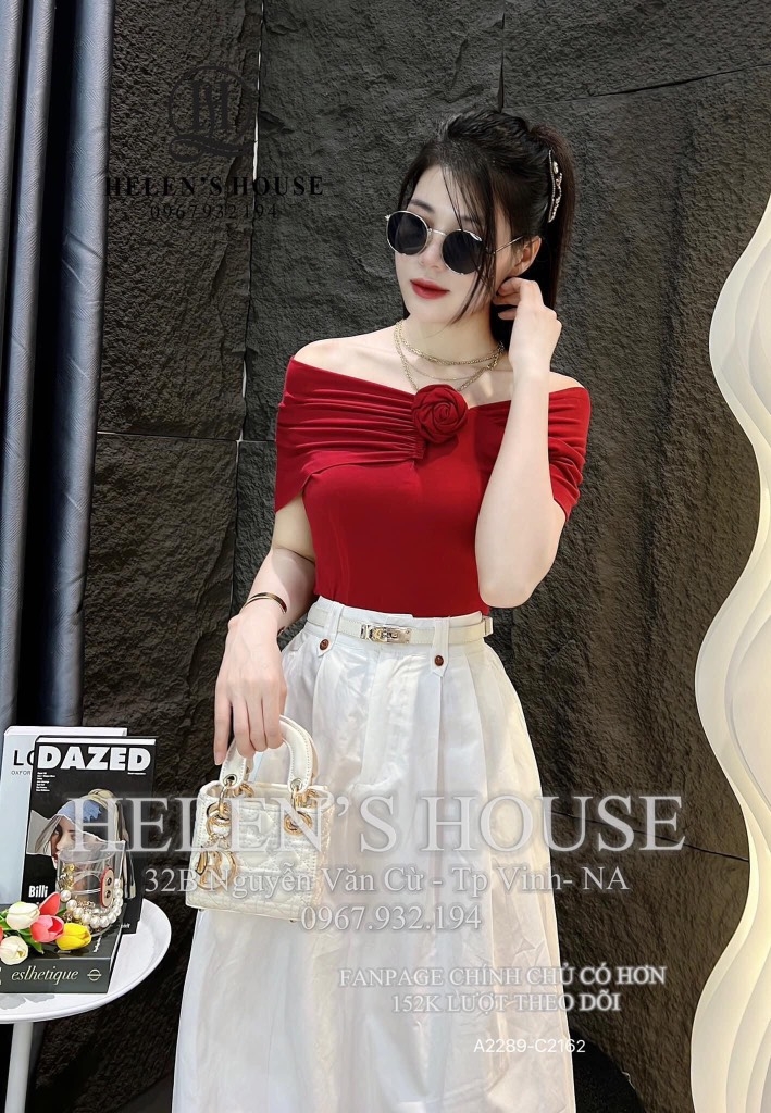 SET CHÂN VÁY LI ÁO NƠ VAI ĐÍNH HOA NỮ SẴN