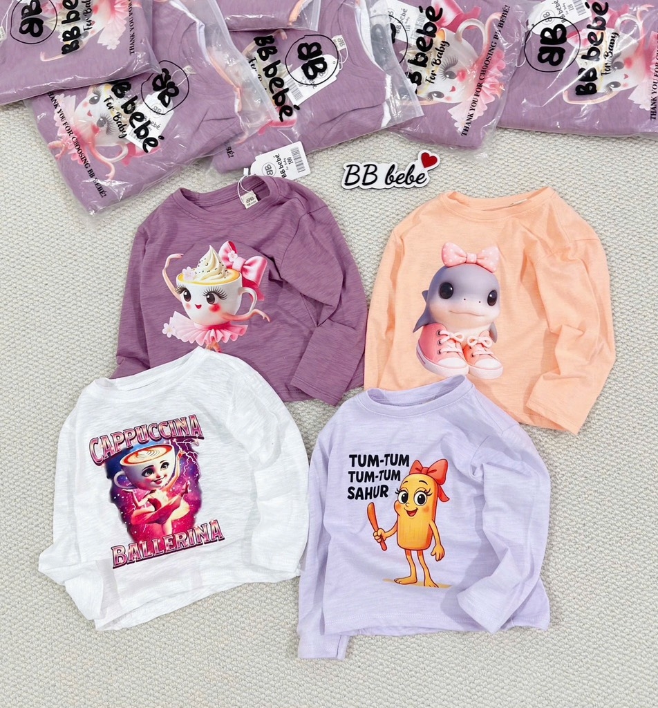 SET 4 ÁO XƯỚC HH CAPUCHINO XAHUR DÀI TAY BÉ GÁI