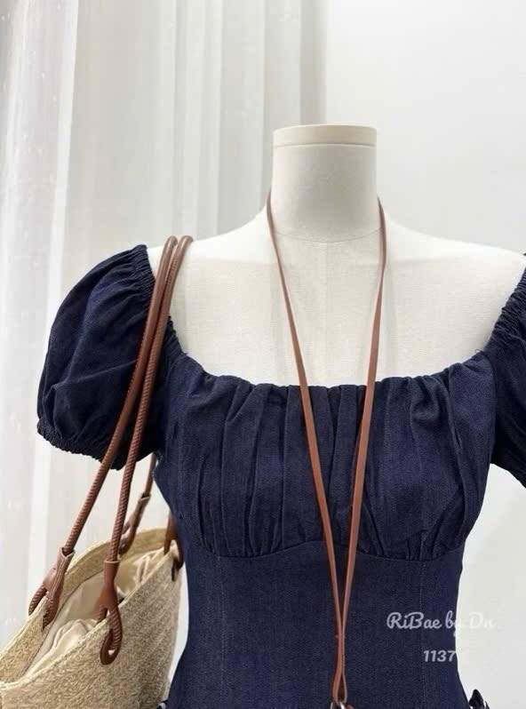 VÁY JEAN DENIM DÁNG XOÈ ĐÍNH 2 NƠ