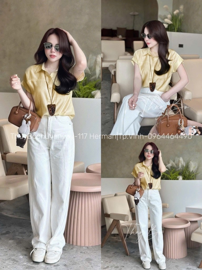 ÁO SƠ MI GU TÚI TRƯỚC HỒNG TRẮNG NỮ SẴN (SALE 80k)