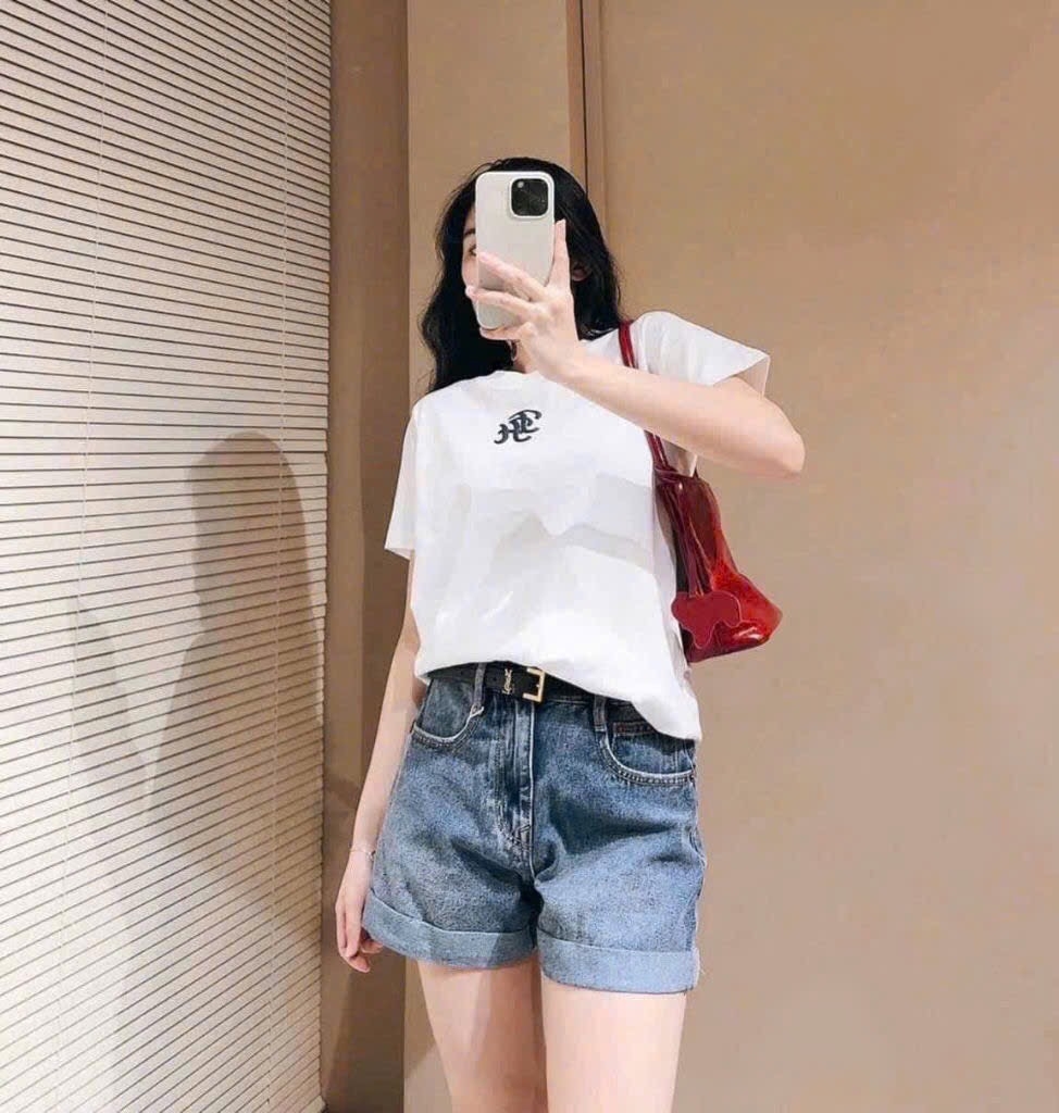 SÉT 2 ÁO PHÔNG CỘC TAY NỮ THÊU TH TOM.MY TRẮNG ĐEN NEW SẴN