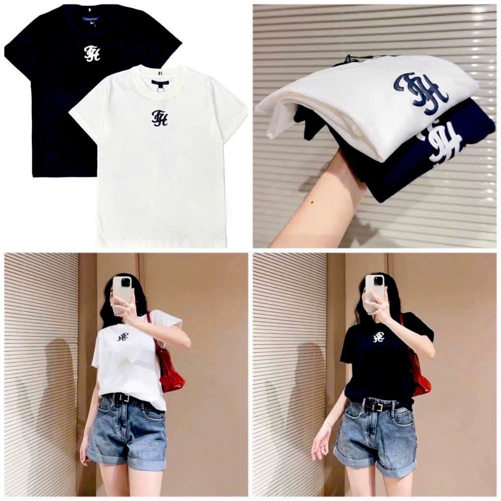 SÉT 2 ÁO PHÔNG CỘC TAY NỮ THÊU TH TOM.MY TRẮNG ĐEN NEW SẴN