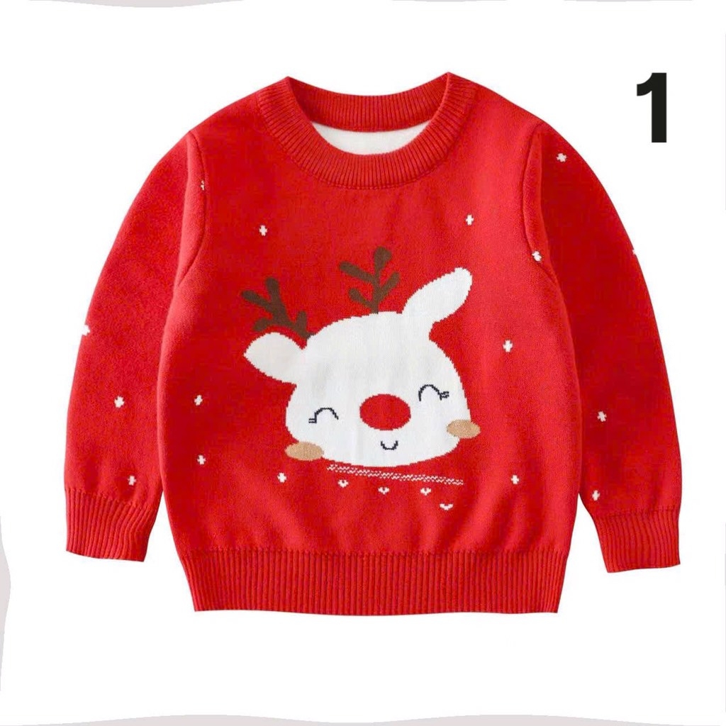 ÁO LEN ĐỎ NOEL DÀI TAY 2 LỚP MỀM MỊN BÉ TRAI BÉ GÁI