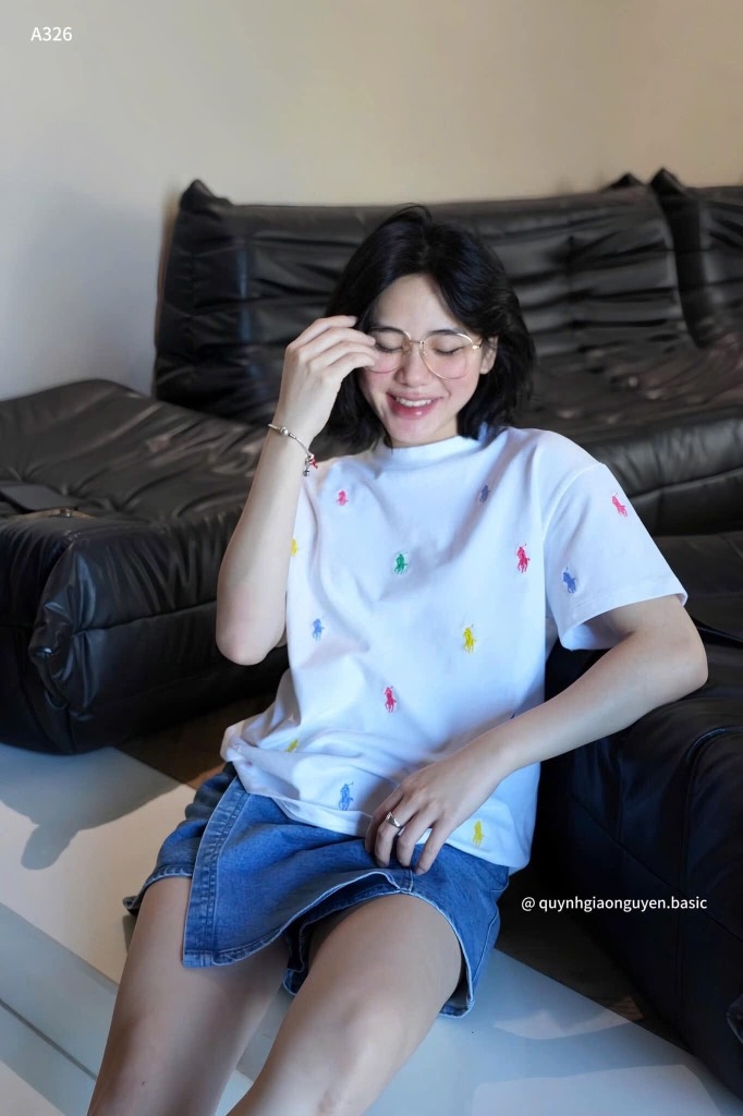 ÁO PHÔNG THÊU TRÀN NGỰA POLO 2M THAN TRẮNG NEW CHO NỮ