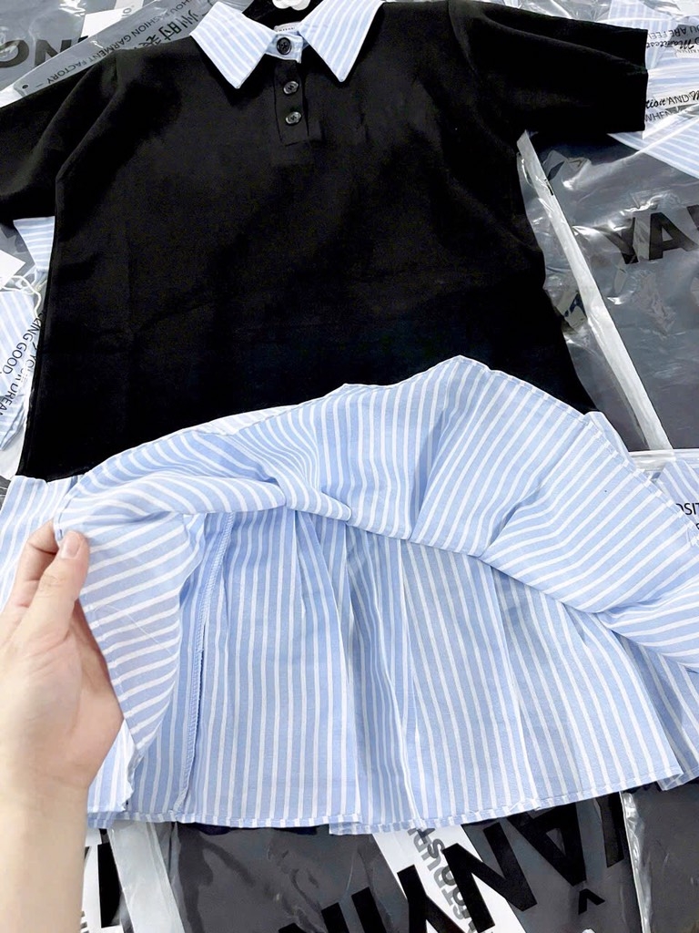 VÁY MÌ PHỐI CỔ SƠ MI NỮ SẴN