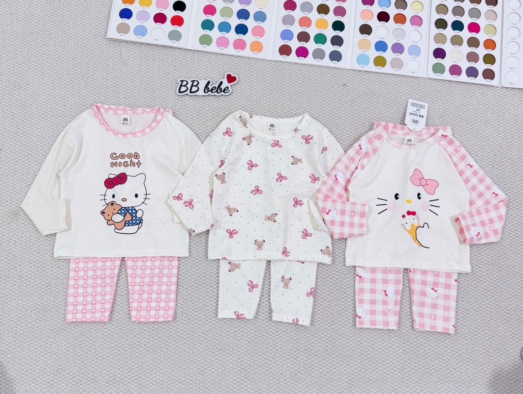 SET 3 BỘ DÀI MÈO PASTEL NƠ KẺ HỒNG BÉ GÁI SẴN