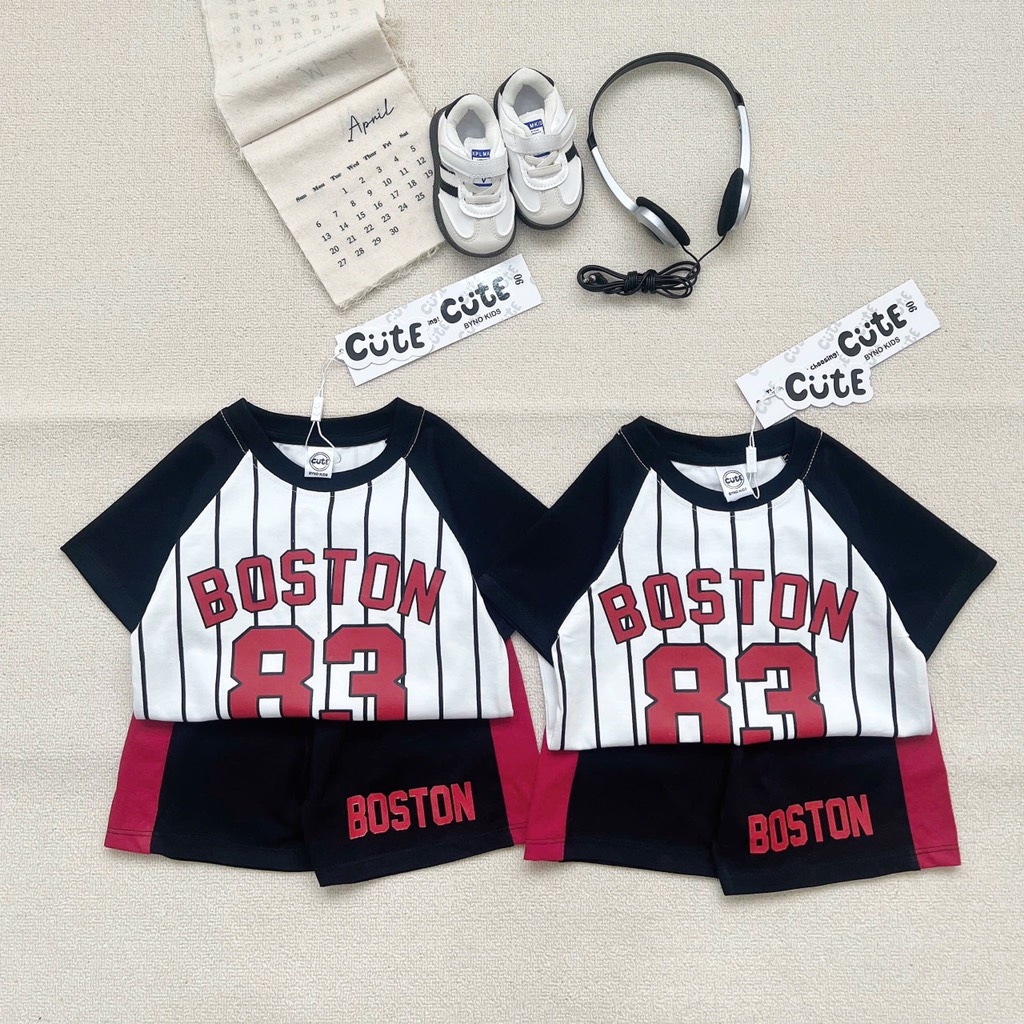 SET BỘ COTTON ĐEN PHỐI SỌC BOSTON 83 CHO BÉ TRAI