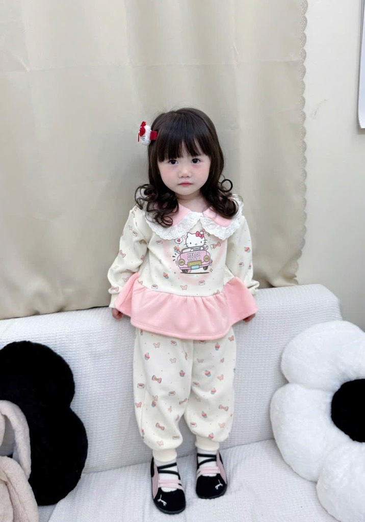 BỘ NỈ 2 DA HELLOKITTY BÉ GÁI