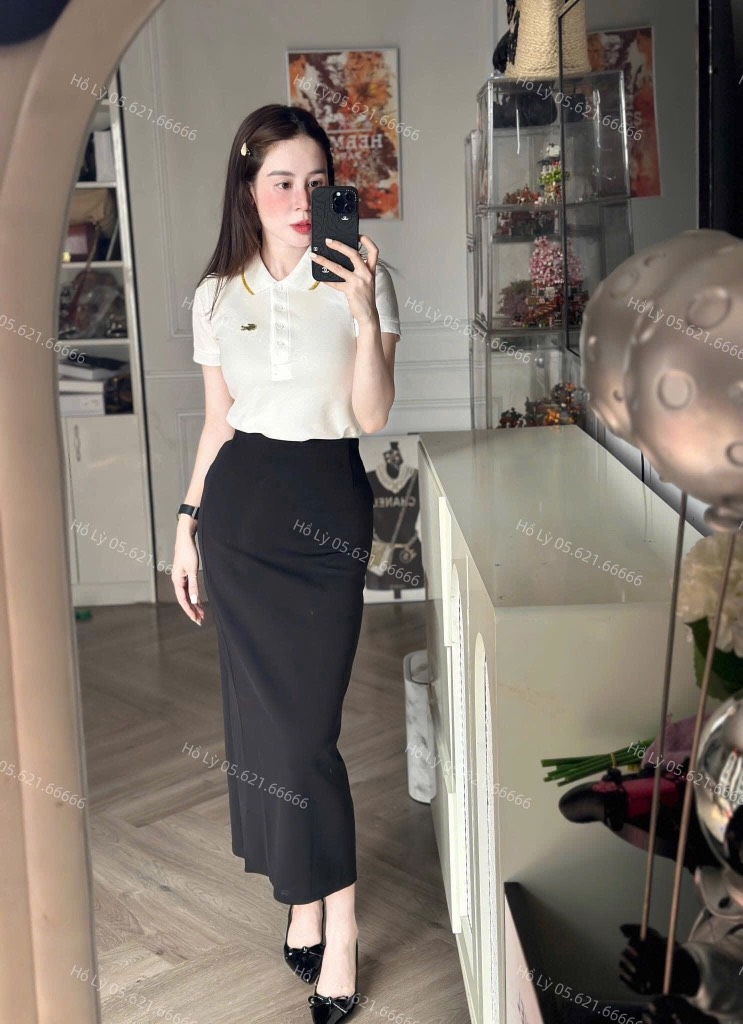 ÁO POLO CÁ SẤU TRẮNG VIỀN CAM NỮ SẴN